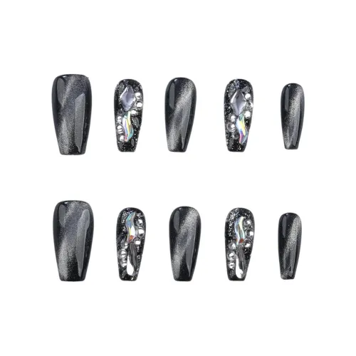 SHANGSHIQIN Кошачий глаз Gothic Style Сверкающий страз False Nail Средний LADDER Черный Smudge 25mm