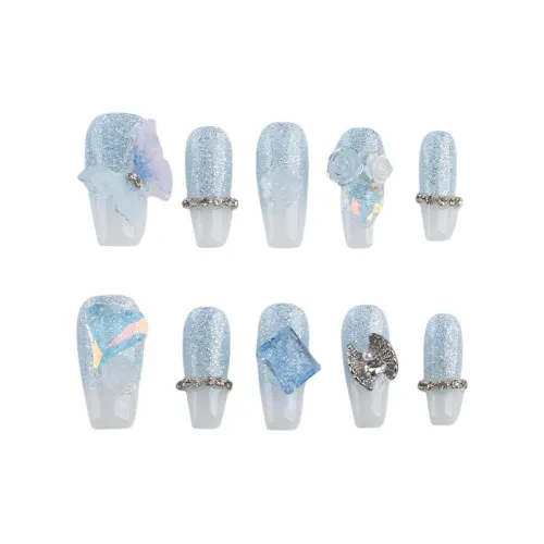 SHANGSHIQIN Синяя бабочка Градиентное Сердце Осветляющий Камелия Handcrafted False Nail 25 мм Средний LADDER
