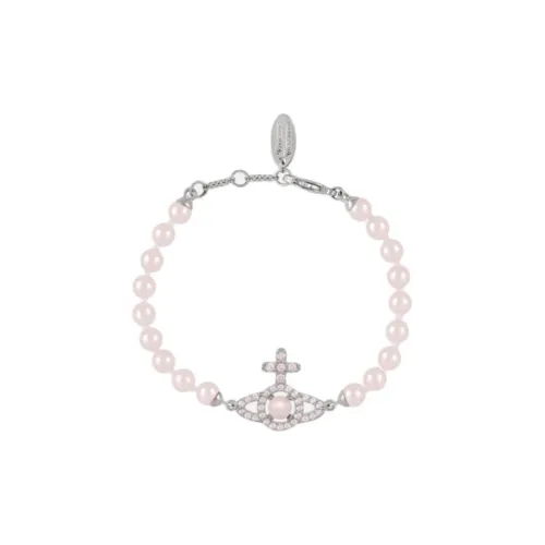 Вивьен Вествуд Латунь Стекло Барокко стиль Розовый Жемчужный Сатурн Браслет Женский Серебряный Розовый