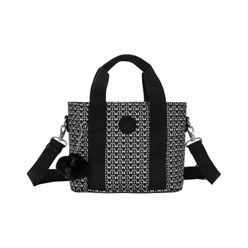 Kipling Полиэстер Тоут Сумка Сумка для покупок Сумка через плечо Маленькая Унисекс Черный Белый Монограмма С принтом