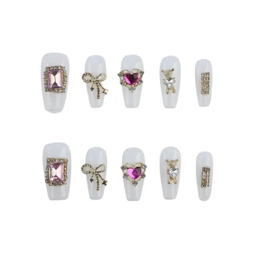 Fanze Городской CHIC Стиль Розовое Сердце Сплав Королева Star Diamond False Nail Длинный Белый Смудж 30MM