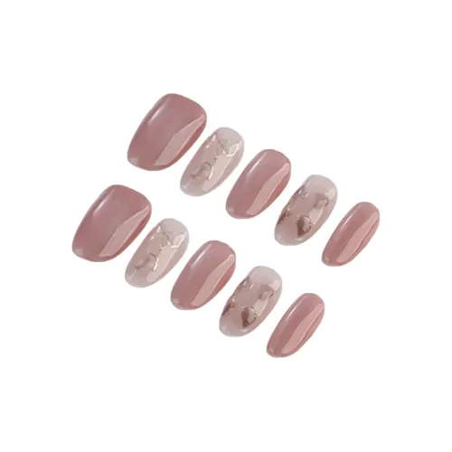 Fanze Ручная работа Chanel Inspired Нежно-розовый Осветляющий Готовый дизайн для ногтей 20 мм Миндаль Телесный Размывание