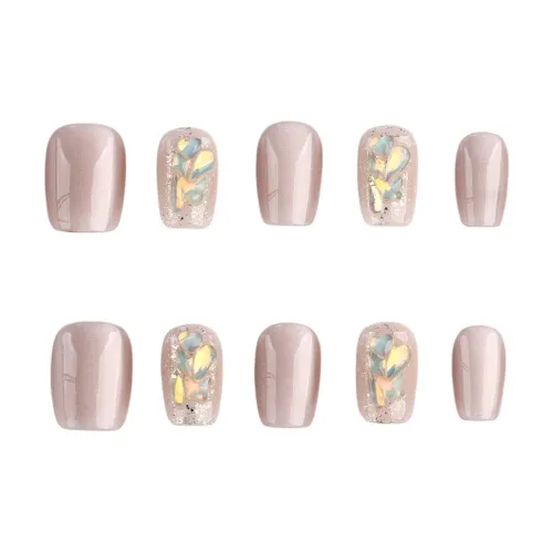 Fanze Белый BOILING Вода Четкий Кристалл Стекло-глаз False Nail Средний ЛАДЬЕР Нежно-розовый Размытый 20мм