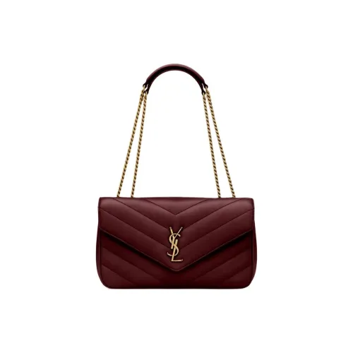 SAINT LAURENT LOULOU Мягкая сумка из овечьей кожи плечо среднего размера женская бордового цвета