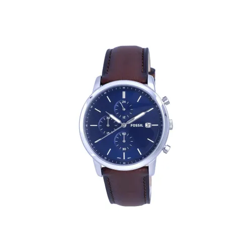 FOSSIL Наручные часы Кварцевый механизм Кожаный ремешок 42 мм Синий циферблат Мужские часы