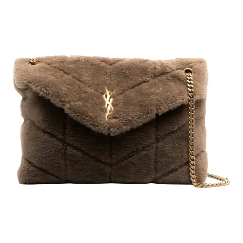 SAINT LAURENT LOULOU Овчина Шерсть Облачная сумка Сумка-подушка Сумки через плечо Сумка через плечо Маленькая Женская Коричневая