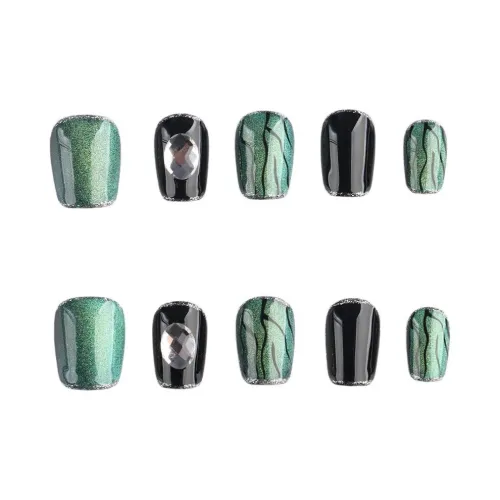 SHANGSHIQIN Готический Модный Премиум Кошачий глаз Handcrafted False Nail 15mm Короткий LADDER Темный DEPARTMENT Jump Цвет