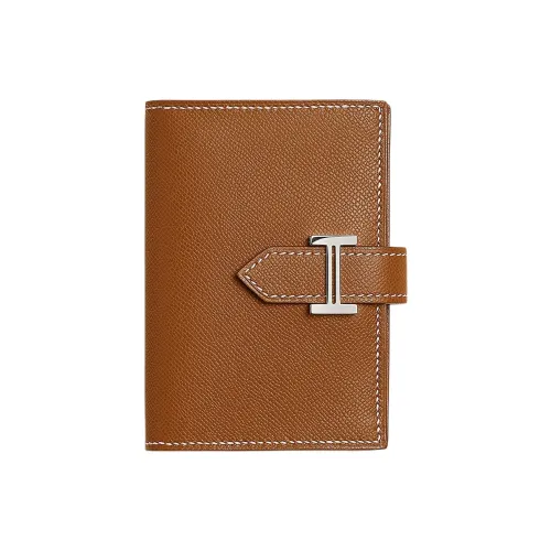 HERMES Bearn Madame Телячья кожа Держатель для карт Женские 37 Золотисто-коричневый