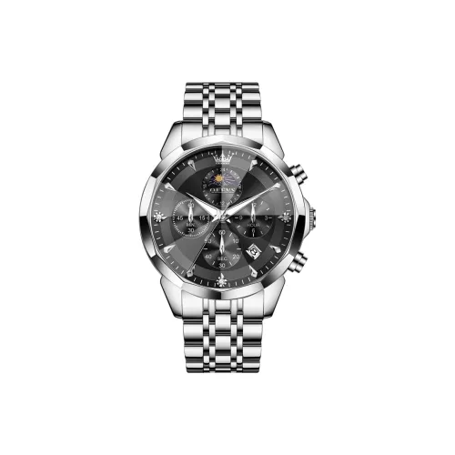 OLEVS Play The Cool Series Кварцевый механизм Нержавеющий стальной ремешок Часы Мужские Черный циферблат