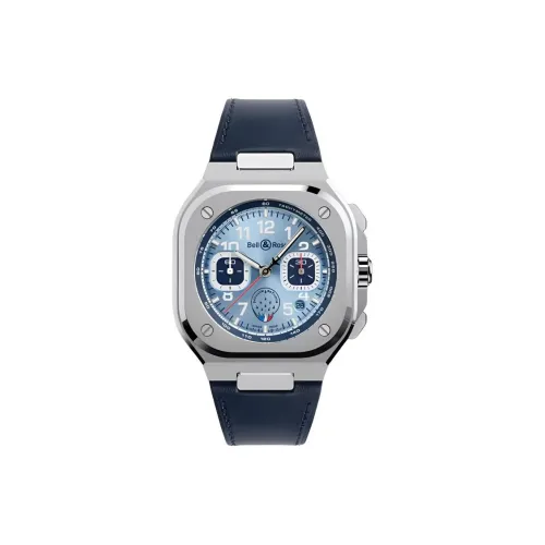 BELL ROSS Автоматический Механический Механизм Унисекс Часы 42 мм Синий Циферблат Нержавеющая Сталь Корпус Коровья Кожа Ремешок