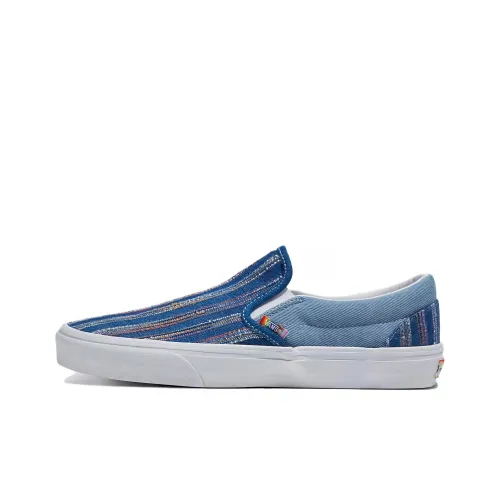 Vans CLASSIC Slip-On Устойчивые к истиранию Низкие Кроссовки для скейтбординга Унисекс Синие Белые