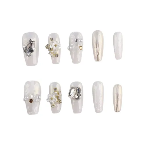 SHANGSHIQIN Handcrafted False Nail Однотонный Осветляющий Элегантность Pearl Мягкий 25mm Средний LADDER Белый Однотонный
