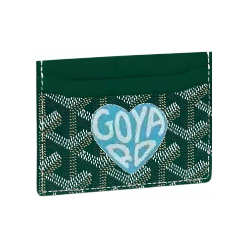 GOYARD Холст Телячья кожа Держатель для карт Держатель для карт Унисекс Зеленый Светло-синий Маленькое сердце