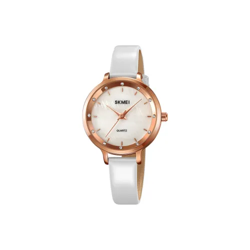 SKMEI Кварцевый механизм часы с натуральной кожей ремешок женские часы белый циферблат