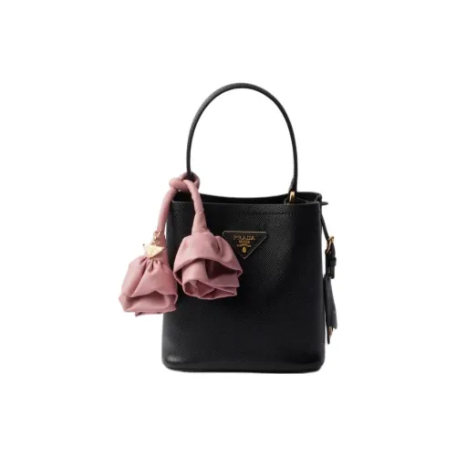 PRADA Panier Сумка через плечо из телячьей кожи мини-сумка для женщин черный и персиковый