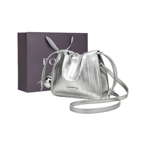 FOXER Коровья кожа Магнитная застежка Тост Ведрообразная сумка через плечо Стандартная Женская серебряная черная