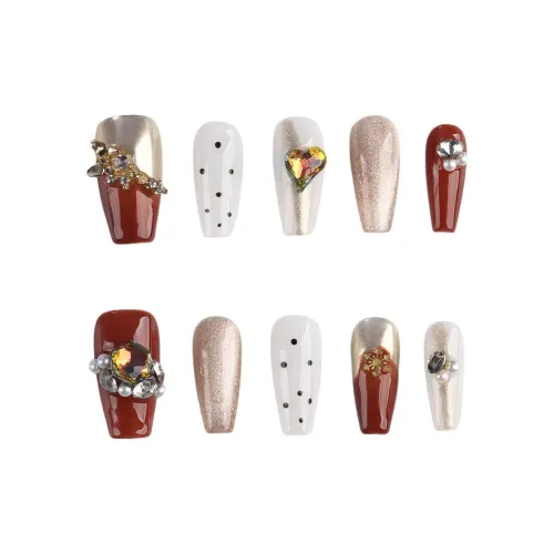 Fanze Handcrafted False Nail Ambient Шimmer Bowknot Brightening 30mm Long Red Smudge