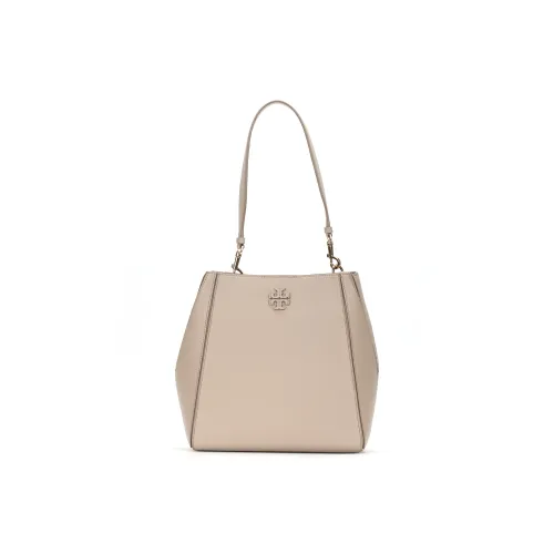 TORY BURCH McGraw Litchi Grain Leather Bucket Bag Shoulder Bag Handbag Women's Clay Gray
