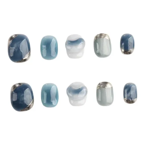Fanze Ручной Рисунок Синий Смешанный Осветляющий Премиум Наклейка для Ногтей False Nail 15 мм Короткий Квадратный и Круглый Синий Jump Цвет