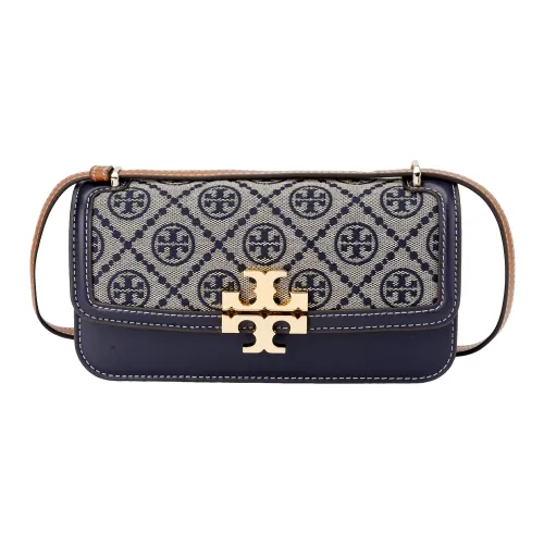 TORY BURCH EleanorT Monogram Jacquard Leather Inserts Crossbody Bag Shoulder Bag Small Women's Navy Blue