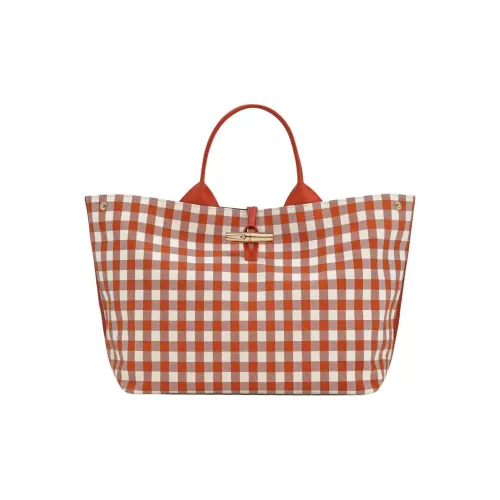 LONGCHAMP Le Roseau Хлопок And Холст Сумка Тоут Сумка Сумка для покупок Сумка Большая Женская Красная и Белая