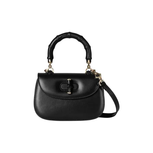 GUCCI Bamboo 1947 Мягкая кожа Сумка через плечо Сумка Маленькая Женская Черная