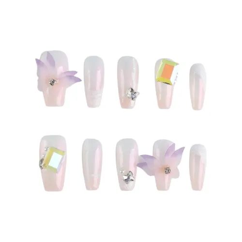 Fanze Aurora Butterfly Handcrafted False Nail Winter Ambient 30MM MID Length Pink Gradient