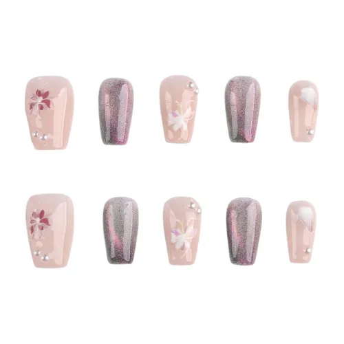 SHANGSHIQIN Модный Кошачий глаз Handcrafted False Nail Премиум 20 мм Усиливает Белизну Короткий LADDER Розовый Jump Цвет