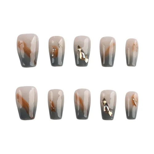 Fanze Янтарный Туманный Лес Осветляющий Элегантность False Nail Средний LADDER Коричневый Размытие 25 мм