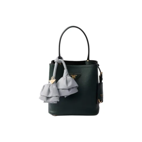 PRADA Panier Телячья кожа Сумка через плечо Сумка Mini Женская Изумруд и Серый