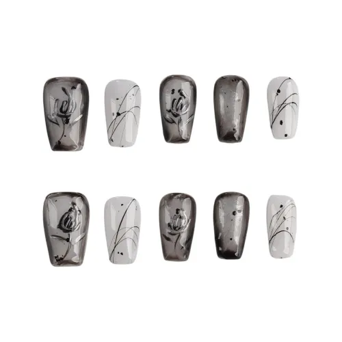 SHANGSHIQIN Готический стиль Чернила Смешанный Розовый Утонченный Осветляющий Короткий Ногти 20 мм Короткий ЛАДЬЕР Черный Размытие