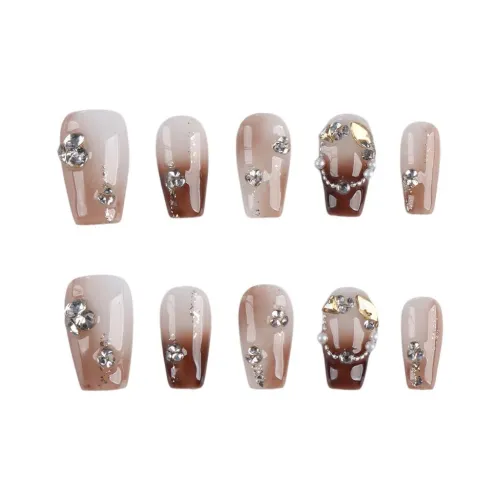 SHANGSHIQIN Премиум Сексуальный Красный Градиент Сверкающий Страз Элегантность False Nail 20 мм Короткий ЛАДДЕР Бордовый Градиент