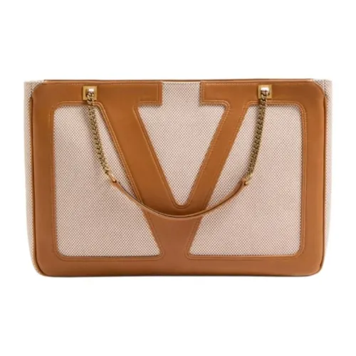 Valentino Холст Тоут Сумка Сумка для покупок Сумка через плечо Средняя Женская Натуральная и Коричневая