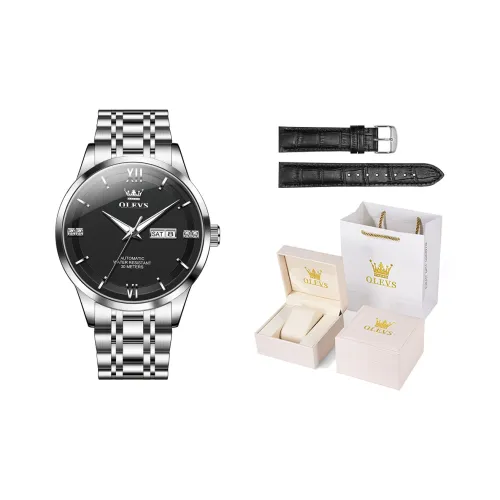OLEVS Wisdom Series Механический механизм ремешок из нержавеющей стали черный циферблат мужские часы