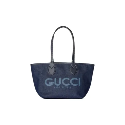 GUCCI Totissima Деним с Цветным Холстом Тоут Сумка Сумка для покупок Сумка Сумка через плечо Маленькая Женская Темно-синяя и Бежевая