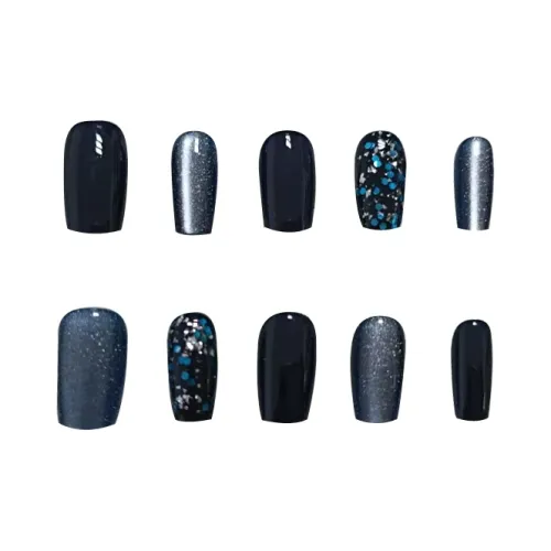 MAXFINE Осень и зима Синий Премиум Кошачий глаз False Nail Короткий LADDER Градиентный Smudge Стразы Embellished 19mm 10 шт