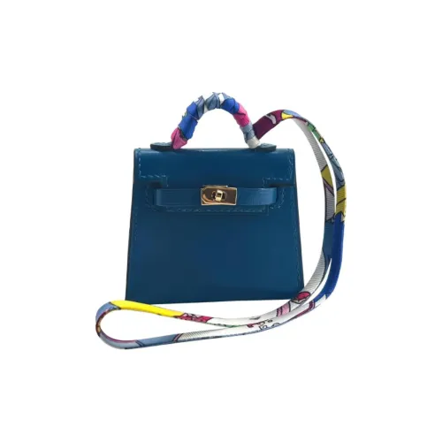 HERMES Kelly Twilly Tadlakt Кожа с Шелком Bag Charm Сумка Мерч Женские 7W BLEU Izmir Синий