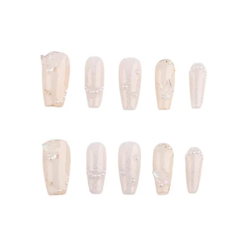 SHANGSHIQIN Soft Brightening 3D-эффект Бабочка Жемчужный Французский Элегантность False Nail 25mm Средний LADDER Телесный Однотонный
