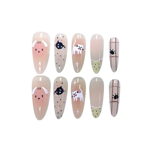 MAXFINE Cute Cartoon Ручной рисунок Щенок False Nail Длинный Ледяной Прозрачный Градиент 30MM 10 шт