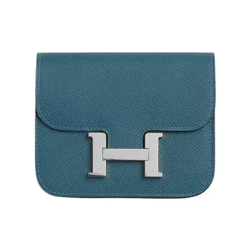 HERMES Constance Slim Epsom Телячья кожа Кошелек Бананка Женские 7A BLEU Thalassa Морской синий