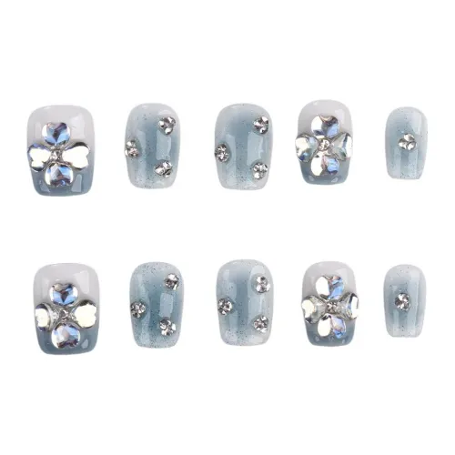 SHANGSHIQIN Индивидуальный Ручной Смешанный Светло-Синий Four Leaf Clover Стразы Осветляющий Элегантный False Nail 15 мм