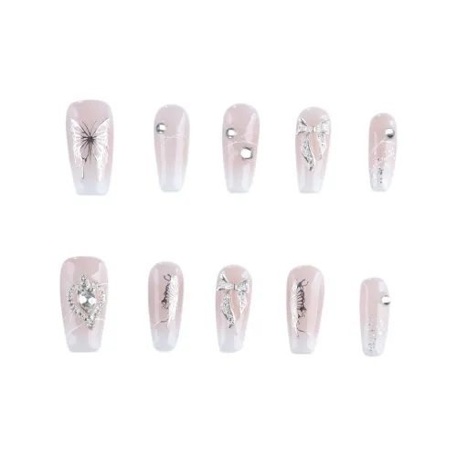 SHANGSHIQIN Мягкий Светло-розовый Элегантность False Nail Осветляющий Бабочка 25 мм Средний LADDER Розово-белый Градиент