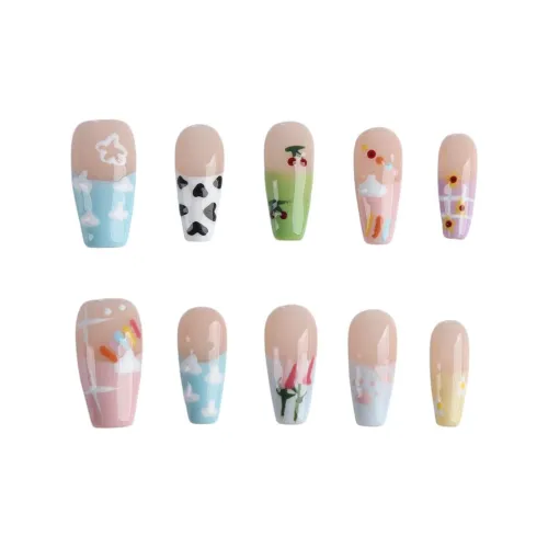 SHANGSHIQIN Весенний Мода Осветляющий Милый Ручной Рисунок False Nail 25 мм Средний Лестница Розовый Градиент