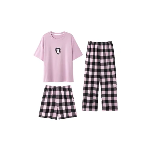 WANANNI Пижамный комплект женский розовый черный в клетку