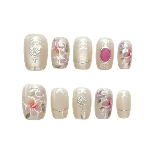 SHANGSHIQIN Винтаж Позолоченный Осветляющий Элегантный False Nail Премиум Набор 20 мм Короткий LADDER Бежевый Однотонный