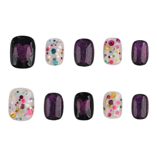 SHANGSHIQIN Heartfelt Moment Цвет Долговечный Individual Осветляющий Handcrafted False Nail 15mm Короткий LADDER Черный