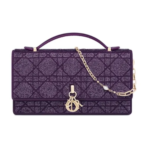DIOR My Dior Хлопок с шелком и телячья кожа Сумка мини Женская Фиолетовая