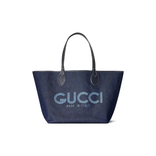 GUCCI Totissima Деним с Цветным Холстом Тоут Сумка Сумка для покупок Сумка Сумка через плечо Средняя Женская Темно-синий и Бежевый