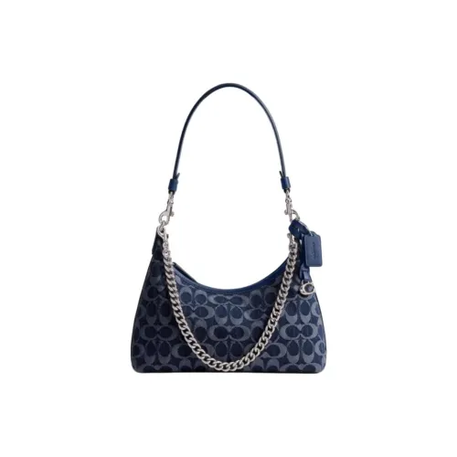 COACH Juliet Ткань Портативная Сумка через плечо Сумка на плечо Большая Женская Темно-синяя Смешанная
