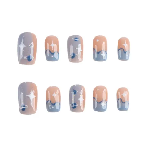 SHANGSHIQIN Ручной Рисунок Смешанный Мода Осветляющий Фальшивый Ногтей Премиум Короткий Стиль 20 мм Короткий ЛАДЬЕР Синий Размытие